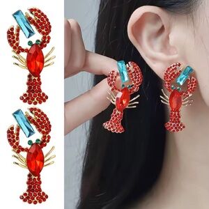 Betsey Johnson Red Crystal Lobster Earrings